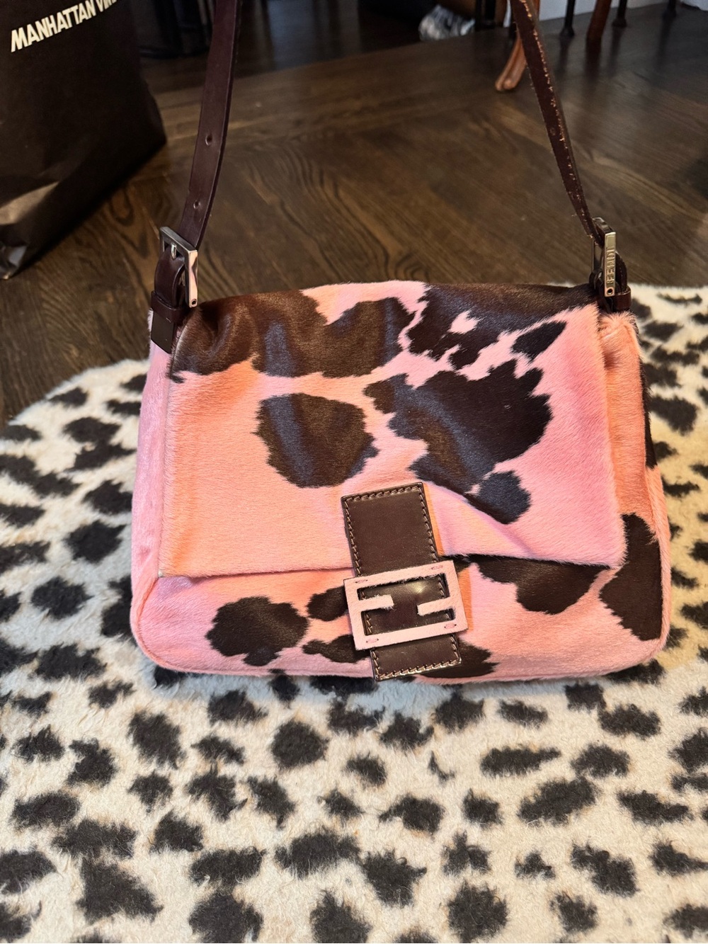 Pink and Brown Cowhide Shoulder Bag